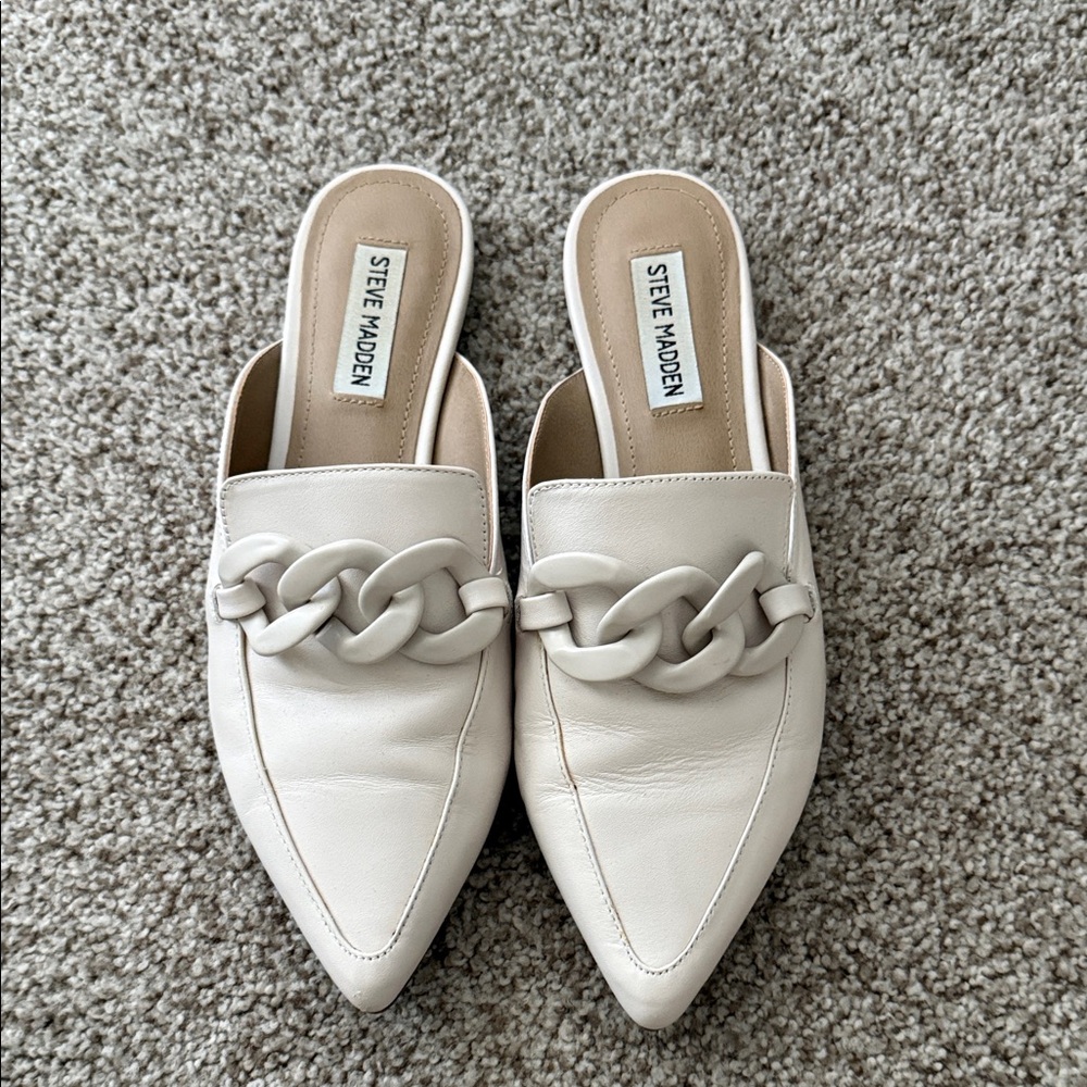 Steve Madden Women's Chain Detail Cream Mules